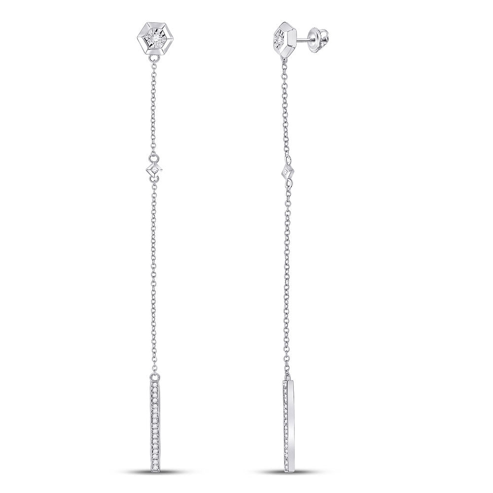 Sterling Silver Womens Round Diamond Drop Dangle Earrings 1/5 Cttw