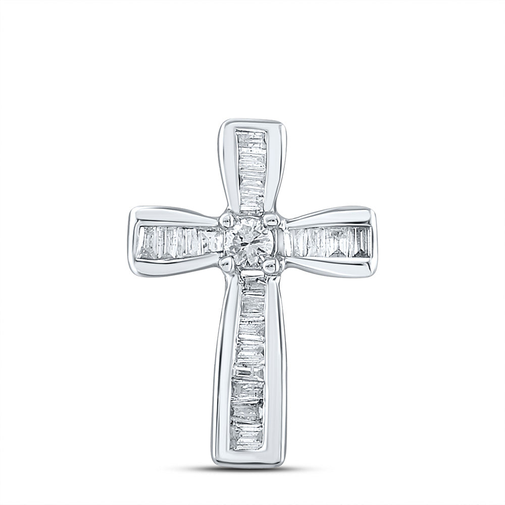 Sterling Silver Womens Round Diamond Cross Pendant 1/5 Cttw
