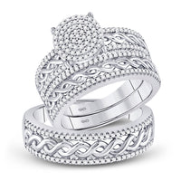 Load image into Gallery viewer, 10kt White Gold His Hers Round Diamond Cluster Matching Wedding Set 5/8 Cttw

