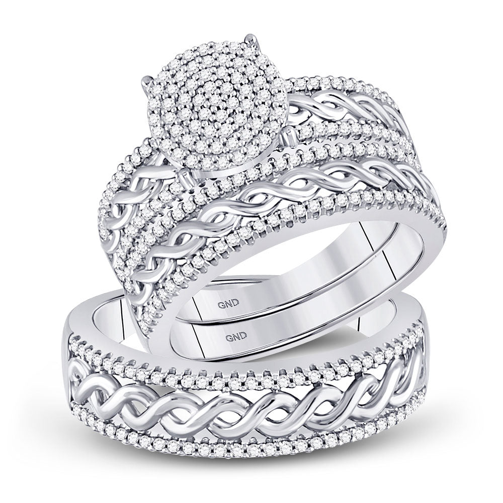 10kt White Gold His Hers Round Diamond Cluster Matching Wedding Set 5/8 Cttw