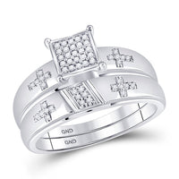 Load image into Gallery viewer, 10kt White Gold His Hers Round Diamond Cross Matching Wedding Set 1/12 Cttw
