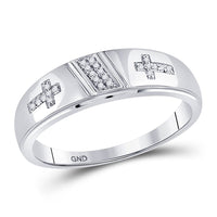 Load image into Gallery viewer, 10kt White Gold His Hers Round Diamond Cross Matching Wedding Set 1/12 Cttw
