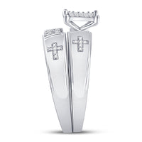 Load image into Gallery viewer, 10kt White Gold His Hers Round Diamond Cross Matching Wedding Set 1/12 Cttw
