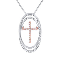 Load image into Gallery viewer, 10kt Two-tone Gold Womens Round Diamond Oval Moving Cross Pendant 1/8 Cttw
