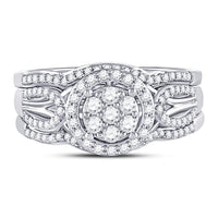 Load image into Gallery viewer, 10kt White Gold Round Diamond Cluster Bridal Wedding Ring Band Set 1/2 Cttw
