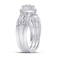 Load image into Gallery viewer, 10kt White Gold Round Diamond Cluster Bridal Wedding Ring Band Set 1/2 Cttw
