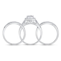 Load image into Gallery viewer, 10kt White Gold Round Diamond Cluster Bridal Wedding Ring Band Set 1/2 Cttw

