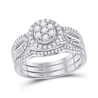 Load image into Gallery viewer, 10kt White Gold Round Diamond Cluster Bridal Wedding Ring Band Set 1/2 Cttw
