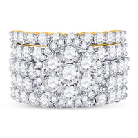 Load image into Gallery viewer, 14kt Yellow Gold Round Diamond Cluster Bridal Wedding Ring Band Set 5 Cttw
