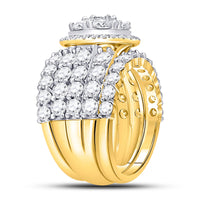 Load image into Gallery viewer, 14kt Yellow Gold Round Diamond Cluster Bridal Wedding Ring Band Set 5 Cttw
