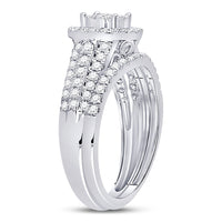 Load image into Gallery viewer, 14kt White Gold Round Diamond Cluster Halo Bridal Wedding Ring Band Set 1 Cttw
