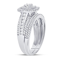 Load image into Gallery viewer, 14kt White Gold Round Diamond Square Halo Bridal Wedding Ring Band Set 1 Cttw
