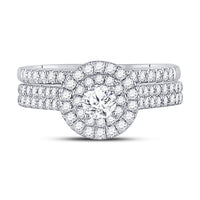 Load image into Gallery viewer, 14kt White Gold Round Diamond Halo Bridal Wedding Ring Band Set 1 Cttw
