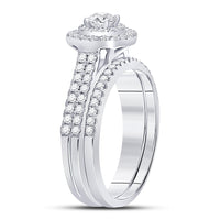 Load image into Gallery viewer, 14kt White Gold Round Diamond Halo Bridal Wedding Ring Band Set 1 Cttw
