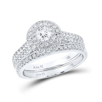 Load image into Gallery viewer, 14kt White Gold Round Diamond Halo Bridal Wedding Ring Band Set 1 Cttw
