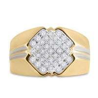 Load image into Gallery viewer, 10kt Two-tone Gold Mens Round Diamond Diagonal Square Cluster Ring 1/2 Cttw
