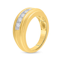 Load image into Gallery viewer, 14kt Yellow Gold Mens Round Diamond Wedding Channel Set Band Ring 1/2 Cttw
