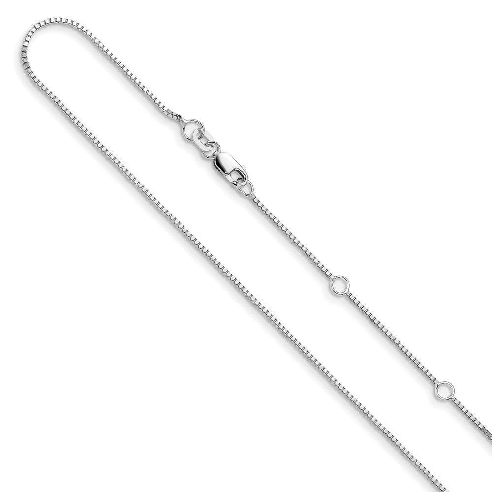 14K White Gold .95mm Box 1in+1in Adjustable Chain