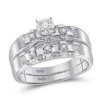Load image into Gallery viewer, 10kt White Gold His Hers Round Diamond Solitaire Matching Wedding Set 1/6 Cttw
