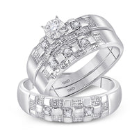 Load image into Gallery viewer, 10kt White Gold His Hers Round Diamond Solitaire Matching Wedding Set 1/6 Cttw
