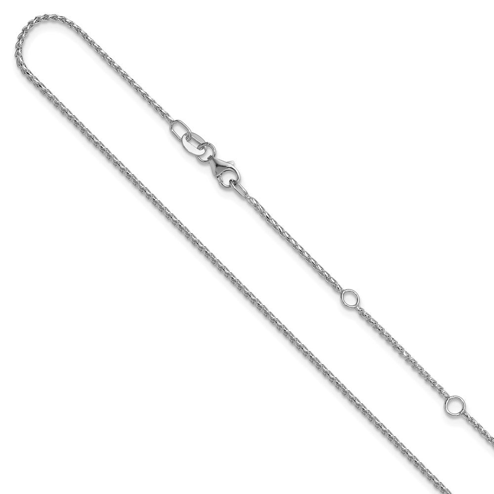 14K White Gold 1.15mm D/C Open Franco 1in+1in Adjustable Chain