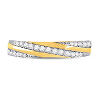 Load image into Gallery viewer, 14kt Yellow Gold Womens Round Diamond Diagonal Stripe Band Ring 1/4 Cttw
