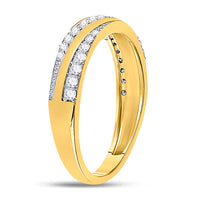 Load image into Gallery viewer, 14kt Yellow Gold Womens Round Diamond Diagonal Stripe Band Ring 1/4 Cttw
