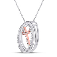 Load image into Gallery viewer, 10kt Two-tone Gold Womens Round Diamond Circle Cross Pendant 1/5 Cttw
