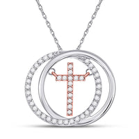 Load image into Gallery viewer, 10kt Two-tone Gold Womens Round Diamond Circle Cross Pendant 1/5 Cttw
