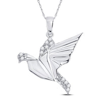 Load image into Gallery viewer, Sterling Silver Womens Round Diamond Dove Animal Pendant 1/5 Cttw
