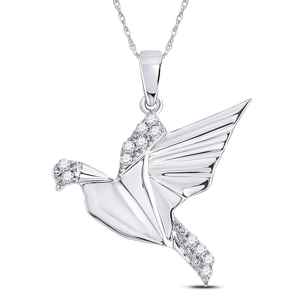 Sterling Silver Womens Round Diamond Dove Animal Pendant 1/5 Cttw