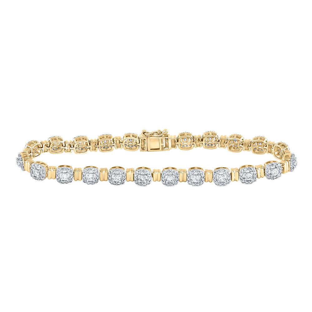 14kt Yellow Gold Womens Round Diamond Cluster Link Bracelet 2-1/5 Cttw