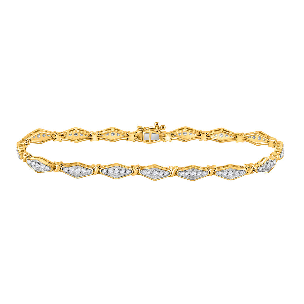 10kt Yellow Gold Womens Round Diamond Link Fashion Bracelet 1 Cttw