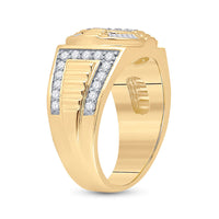 Load image into Gallery viewer, 10kt Yellow Gold Mens Round Diamond Circle Cluster Ring 1 Cttw
