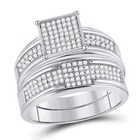 Load image into Gallery viewer, 10kt White Gold His Hers Round Diamond Square Matching Wedding Set 5/8 Cttw
