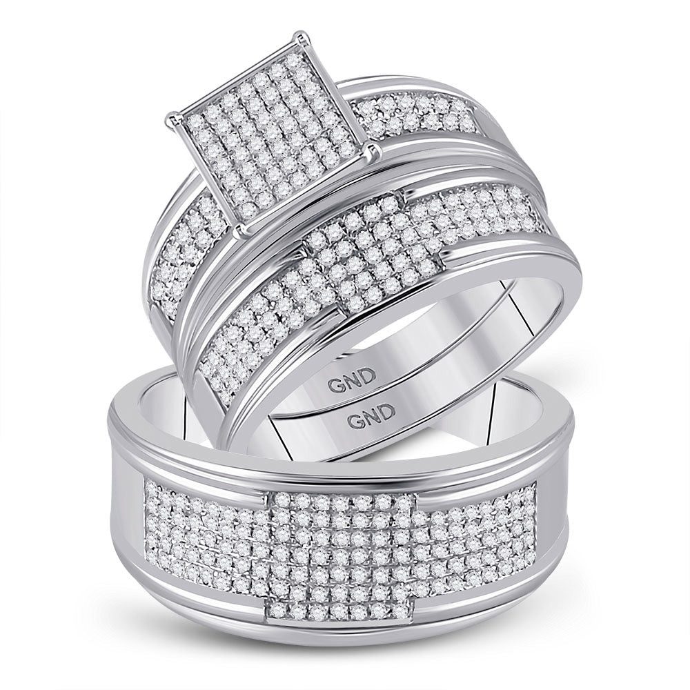 10kt White Gold His Hers Round Diamond Square Matching Wedding Set 5/8 Cttw