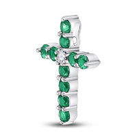 Load image into Gallery viewer, 10kt White Gold Womens Round Lab-Created Emerald Cross Pendant 5/8 Cttw
