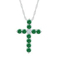 Load image into Gallery viewer, 10kt White Gold Womens Round Lab-Created Emerald Cross Pendant 5/8 Cttw
