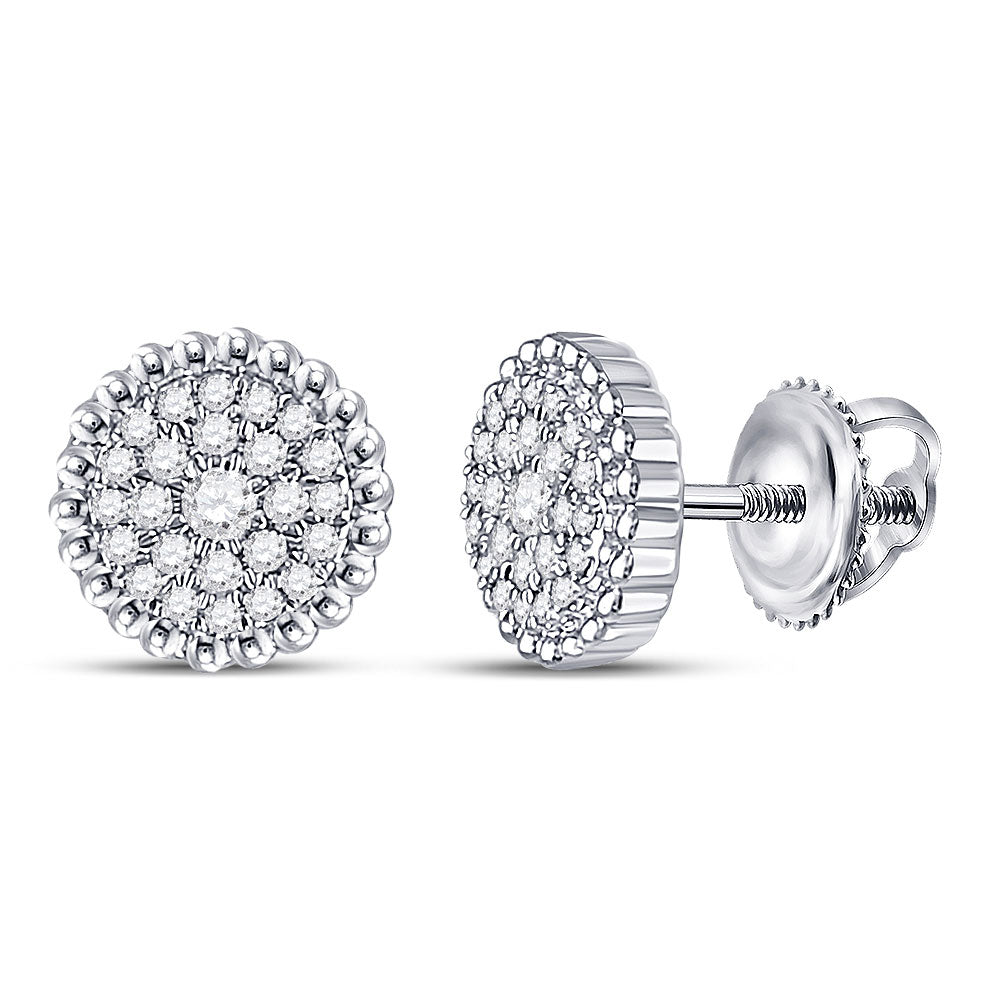 10kt White Gold Womens Round Diamond Beaded Halo Earrings 1/4 Cttw