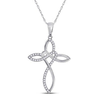 Load image into Gallery viewer, 10kt White Gold Womens Round Diamond Woven Cross Pendant 1/5 Cttw
