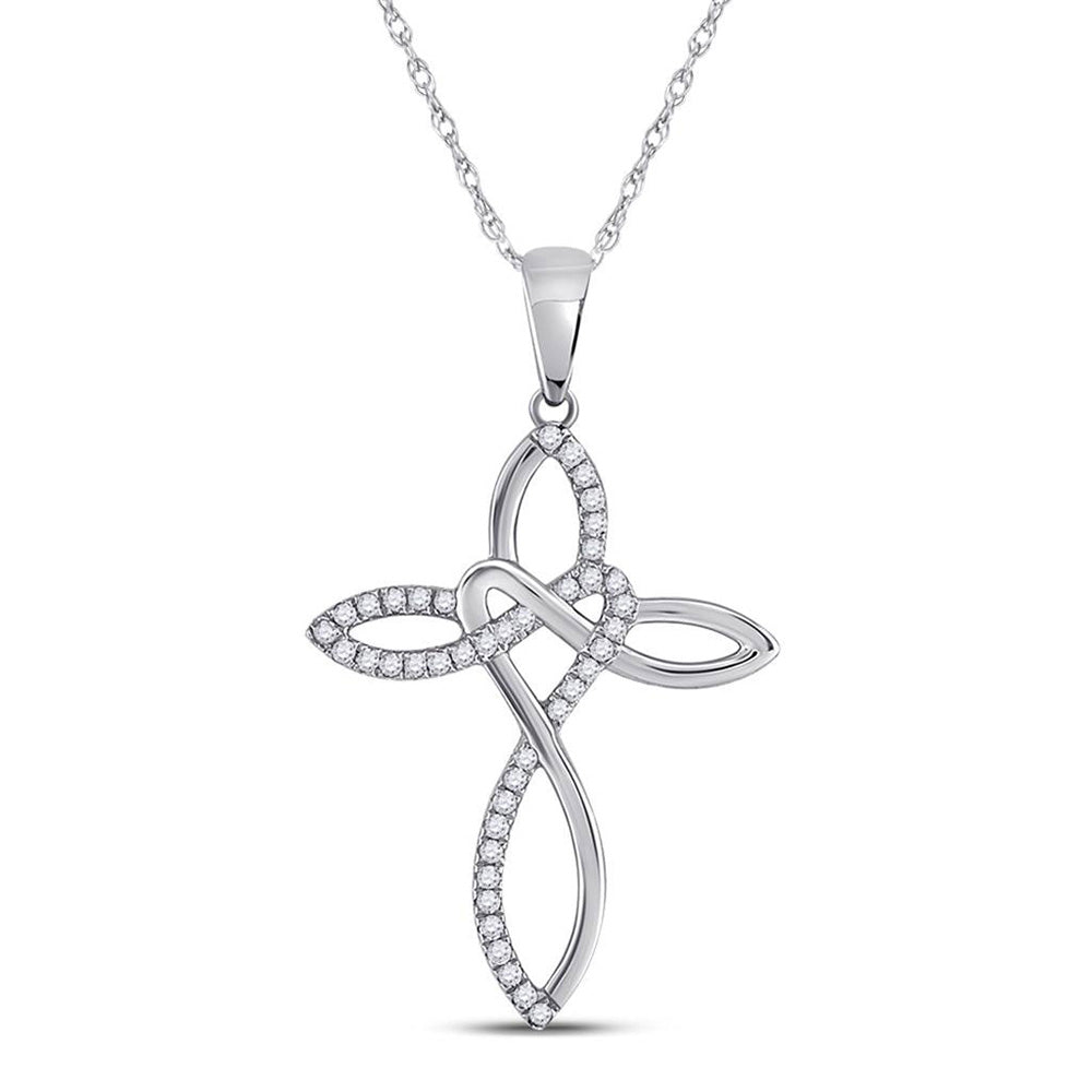 10kt White Gold Womens Round Diamond Woven Cross Pendant 1/5 Cttw