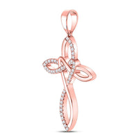 Load image into Gallery viewer, 10kt Rose Gold Womens Round Diamond Woven Cross Pendant 1/5 Cttw
