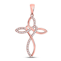 Load image into Gallery viewer, 10kt Rose Gold Womens Round Diamond Woven Cross Pendant 1/5 Cttw

