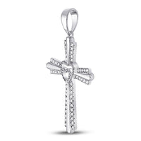 Load image into Gallery viewer, 10kt White Gold Womens Round Diamond Heart Cross Pendant 1/4 Cttw
