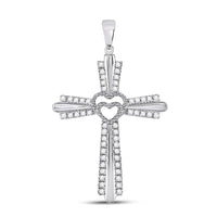 Load image into Gallery viewer, 10kt White Gold Womens Round Diamond Heart Cross Pendant 1/4 Cttw
