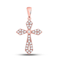 Load image into Gallery viewer, 10kt Rose Gold Womens Round Diamond Gothic Cross Pendant 1/3 Cttw
