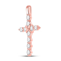 Load image into Gallery viewer, 14kt Rose Gold Womens Round Diamond Bound Cross Pendant 1 Cttw
