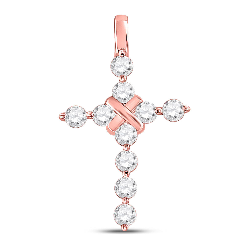 14kt Rose Gold Womens Round Diamond Bound Cross Pendant 1 Cttw