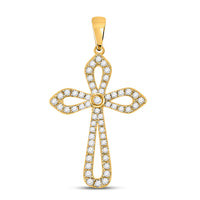 Load image into Gallery viewer, 10kt Yellow Gold Womens Round Diamond Gothic Cross Pendant 1/3 Cttw
