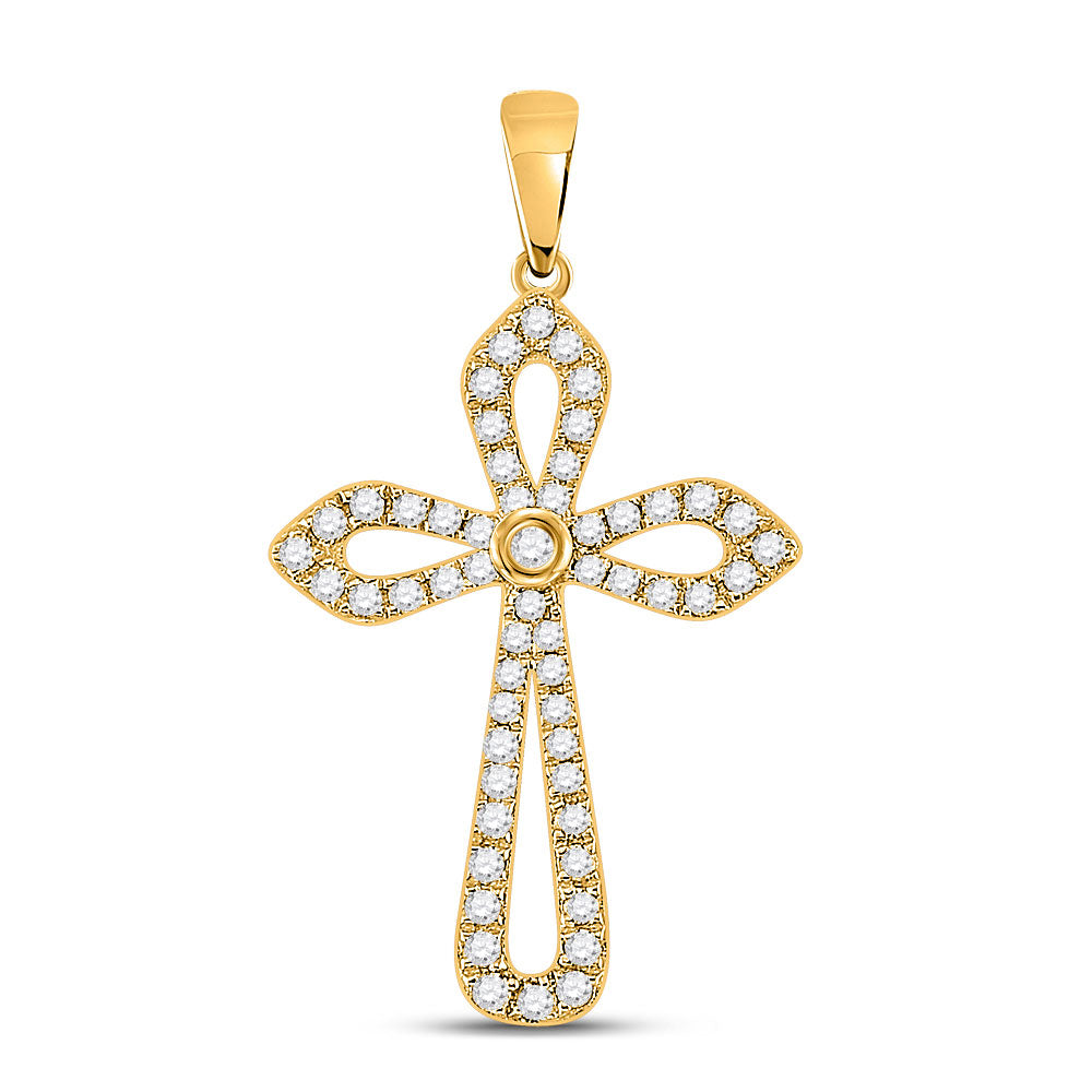10kt Yellow Gold Womens Round Diamond Gothic Cross Pendant 1/3 Cttw